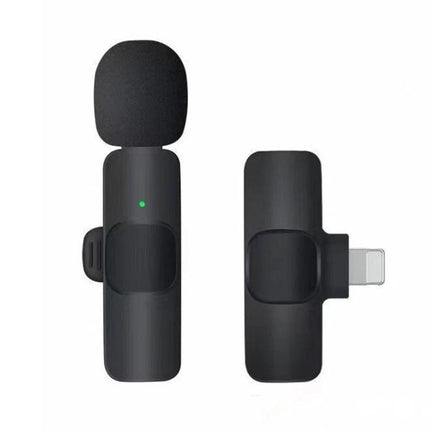K9 Clip-on Microphone for Everyday Recordings and Chats shown clipped to clothing with foam windscreen and plug-and-play connector
