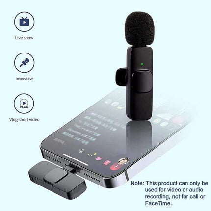 K9 Clip-on Microphone for Everyday Recordings and Chats attached to smartphone for vlogging and online meetings