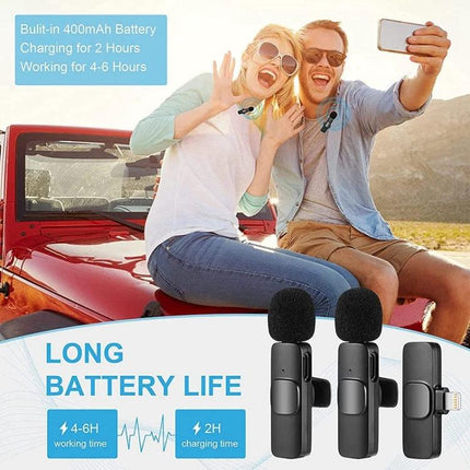 K9 Clip-On Microphone for Everyday Conversations and Recordings – compact clip-on mic showing long battery life and hands-free vlogging use