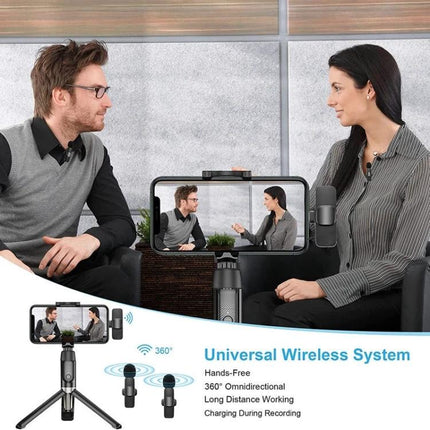 Clip-On Microphone for Everyday Video Chats and Meetings — wireless lavalier on two professionals during a recorded remote meeting