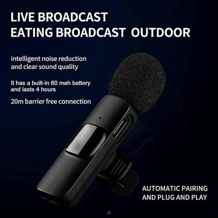 Clip-On Microphone for Everyday Video Chats and Meetings - wireless lavalier mic with windscreen, clip, noise reduction, 20m range, 4-hour battery