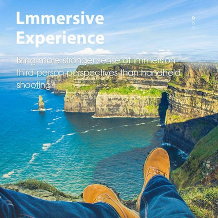 Neck Holder for Hands-Free Smartphone Filming on the Go showing feet overlooking coastal cliffs for immersive third-person perspective
