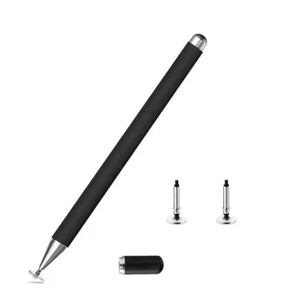 Capacitive Magnetic Stylus for Smartphone Touch Screens with Spare Tips - black aluminum alloy stylus with magnetic cap and two spare 7mm silicone disc tips