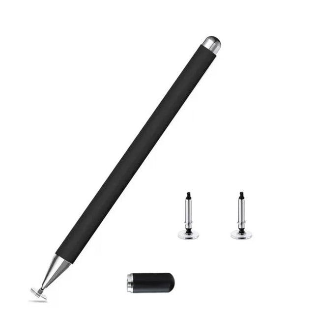 Capacitive Magnetic Stylus for Smartphone Touch Screens with Spare Tips - black aluminum alloy stylus with magnetic cap and two spare 7mm silicone disc tips