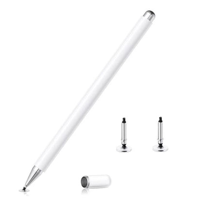 Capacitive Magnetic Stylus for Smartphone Touch Screens with Spare Tips - white aluminum alloy stylus with magnetic cap and 2 spare 7mm silicone disc tips