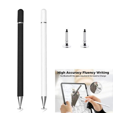 Capacitive Magnetic Stylus for Smartphone Touch Screens with Spare Tips - black and white aluminum alloy stylus with 7mm silicone disc spare tips