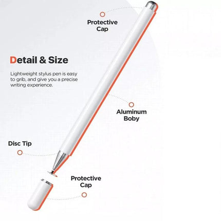 Capacitive Magnetic Stylus for Smartphone Touch Screens with Spare Tips - white aluminum body with disc tip and magnetic protective cap