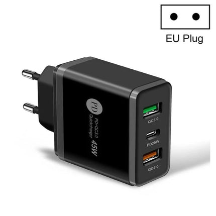 Versatile Multi-Port USB Charger for Everyday Device Needs — black EU plug 3-port PD25W QC3.0 fast charger for smartphone and tablet