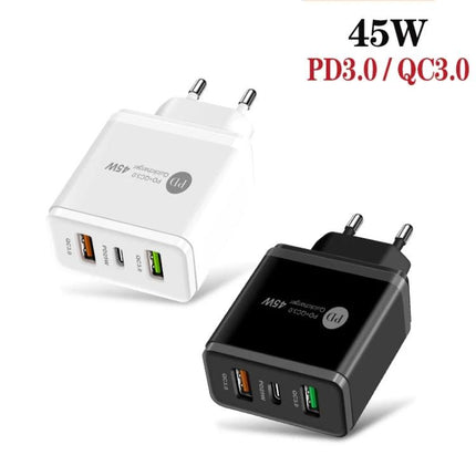 Versatile Multi-Port USB Charger for Everyday Device Needs - white and black 45W PD QC multi-port fast charger with USB-A and USB-C ports