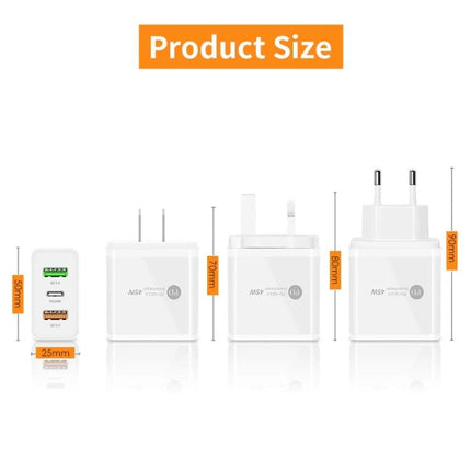 Versatile Multi-Port USB Charger for Everyday Device Needs showing product size and dimensions with multiple plug types and USB ports