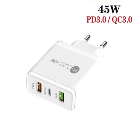 Multi-Port Charger for Everyday Home and Travel Use - white 45W PD3.0 QC3.0 wall adapter with multiple USB ports