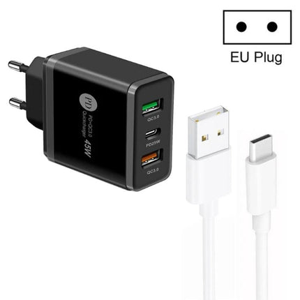 Multi-Port Charger for Everyday Home and Travel Use - black 45W EU plug with multiple USB and USB-C ports and included cable
