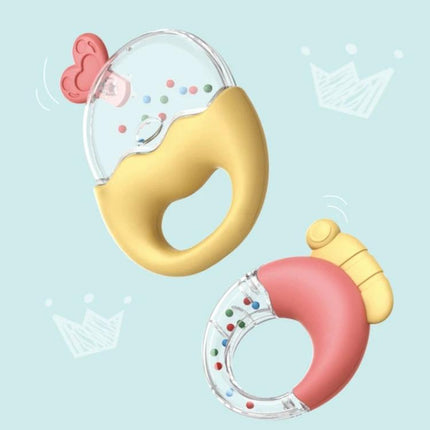 Two In One Baby Rattle And Teether 6 Piece Set For Teething Fun - two colorful baby rattles/teethers with textured grips and sensory beads