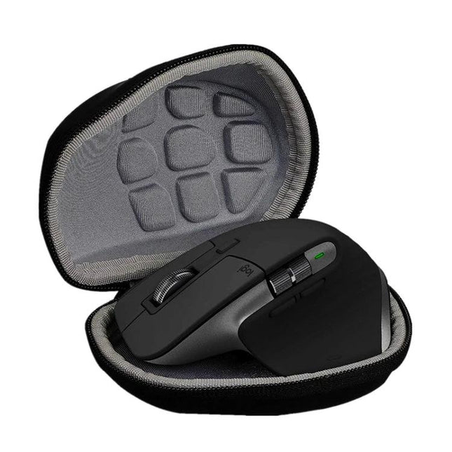 Portable Shockproof Storage Bag for Logitech MX Master 3S showing case open with MX Master 3S inside, shockproof interior protection for travel