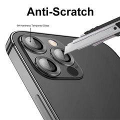 Película de vidrio templado con anillo de metal para lente trasera ENKAY 9H para iPhone 14 Pro / 14 Pro Max