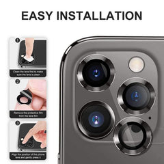 Película de vidrio templado con anillo de metal para lente trasera ENKAY 9H para iPhone 14 Pro / 14 Pro Max