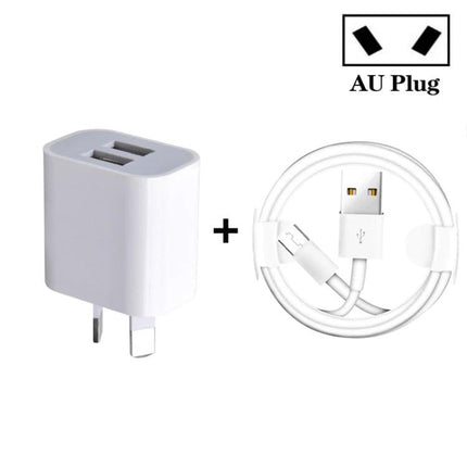 Versatile USB Charger for Daily Home and Travel Use - compact dual-port AU plug with USB cable for simultaneous smartphone and tablet charging