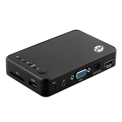 Media Player for Automatic Video Looping in Home and Business Use - compact black device with HDMI, VGA, USB, SD and loop playback buttons