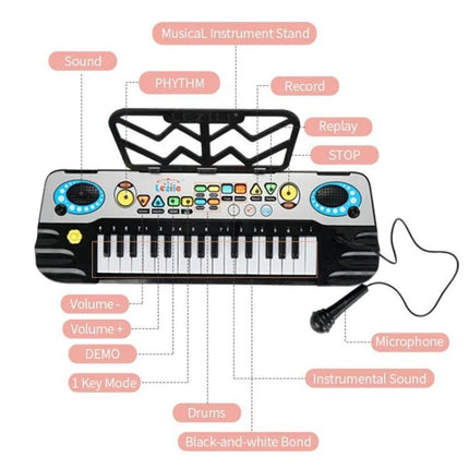 MoFun Keyboard for Children's Everyday Music Learning at Home - 32-key children's electronic piano with microphone, music stand, drums and demo buttons