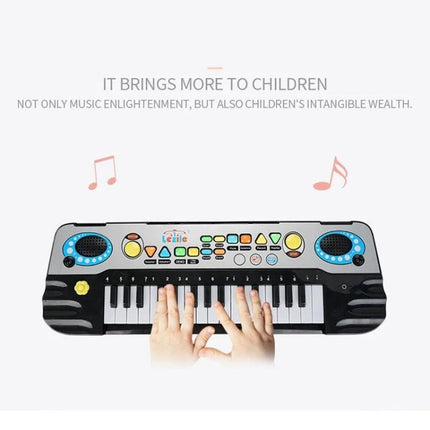 MoFun Keyboard for Children's Everyday Music Learning at Home - child playing 32-key electronic piano with colorful buttons for beginner practice