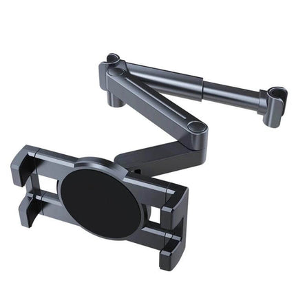Car Backseat Headrest Tablet Mount With Adjustable Arm holding tablet on adjustable 360-degree rotating arm for rear-seat viewing