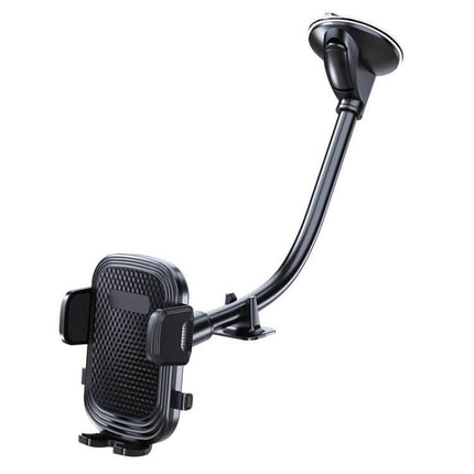 Car Phone Holder Windshield Mount With Bendable Arm showing suction-cup base, bendable arm and 360° rotatable phone cradle for navigation
