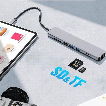 8-in-1 USB-C Multiport Hub for Laptops and Peripherals connecting tablet, SD & TF cards, USB-A ports and Ethernet for remote work and travel