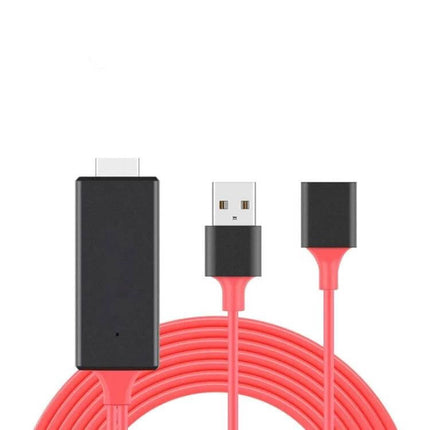 USB to HDMI Adapter Cable for Phone Screen Mirroring to TV - red wired adapter with USB and HDMI connectors for streaming, presentations, and photo sharing