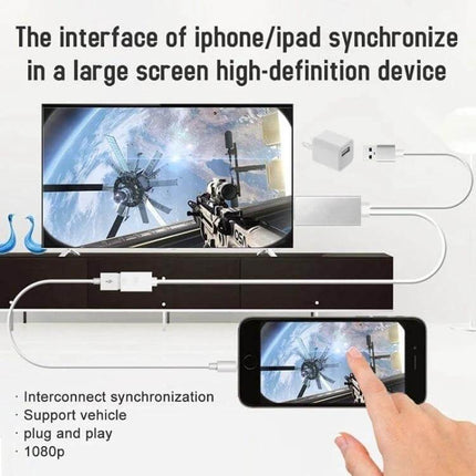 USB to HDMI Adapter Cable for Phone Screen Mirroring to TV showing iPhone mirrored to HDTV for streaming videos, presentations and photo sharing (1080p)