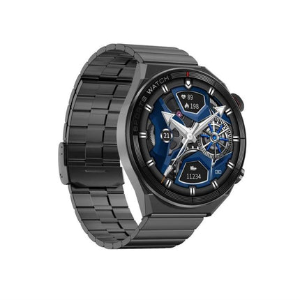 DT3 Mate Smart Watch for Everyday Health Monitoring - sleek gray metal smartwatch showing heart rate, steps, and oxygen tracking on blue dial