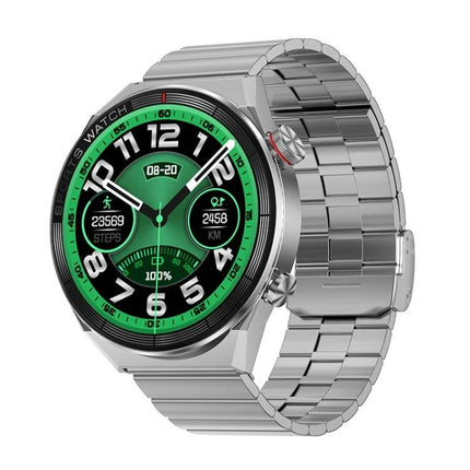 DT3 Mate Smart Watch for Everyday Health Monitoring - silver smartwatch showing heart rate steps blood oxygen on green digital dial