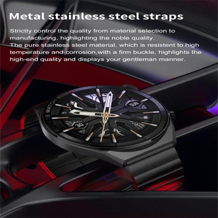 DT3 Mate Smart Watch for Everyday Health Monitoring showing black stainless steel strap and analog-style health tracking face