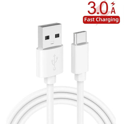 USB Car Charger With 1m USB C Cable For On The Go Use - white USB-A to USB-C cable showing connectors and 3.0 fast charging badge