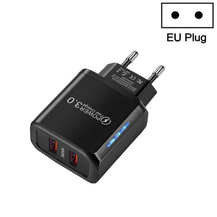 USB Charger for Daily Phone Use at Home or Travel - black dual USB 3.0 EU plug fast charger for phone and tablet
