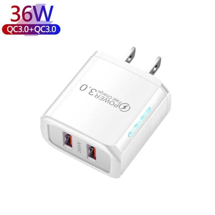 USB Charger for Everyday Device Charging at Home and Travel - compact 36W dual QC3.0 wall adapter for fast smartphone and tablet charging