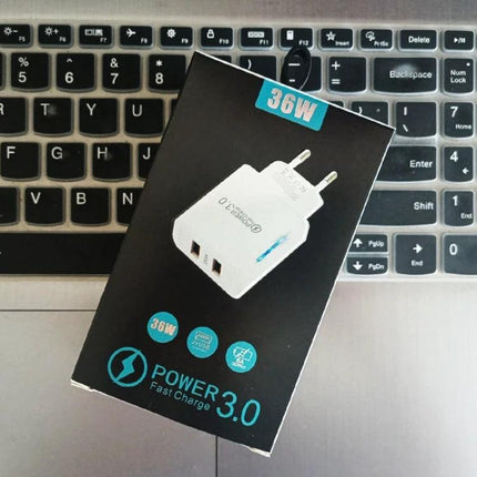 USB Charger for Everyday Device Powering at Home and Travel - dual QC3.0 36W compact wall adapter for phone and tablet charging
