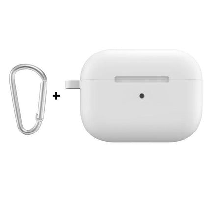 ENKAY Silicone Case Safeguards AirPods for Everyday Carry - white silicone protective case with carabiner for easy attachment