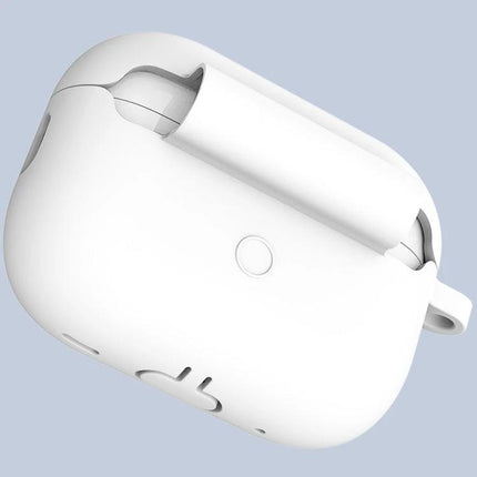 ENKAY Silicone Case Safeguards AirPods for Everyday Carry — white silicone protective case with charging access and attachment loop