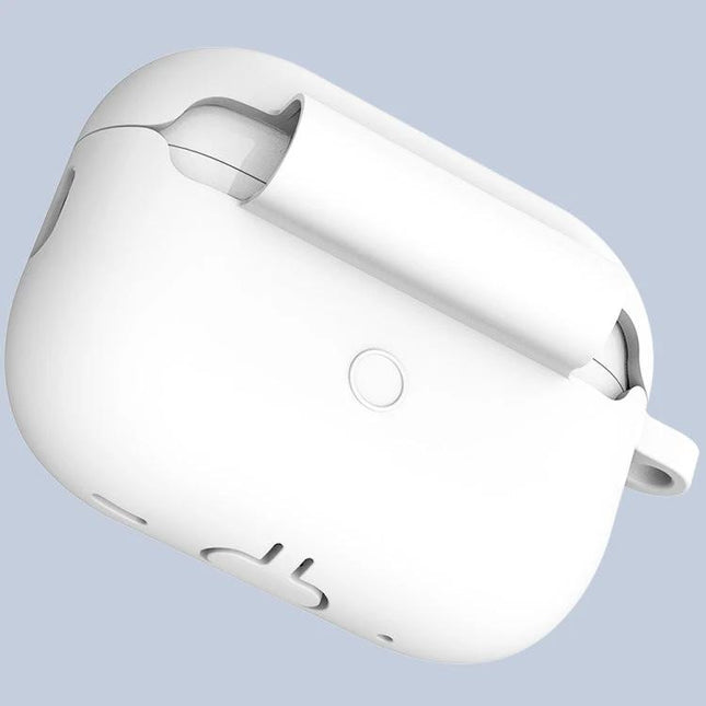 ENKAY Silicone Case Safeguards AirPods for Everyday Carry — white silicone protective case with charging access and attachment loop