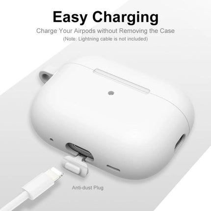 ENKAY Silicone Case Safeguards AirPods for Everyday Carry – white silicone case showing easy charging port access and anti-dust plug