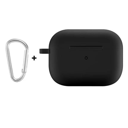 ENKAY Silicone Case Safeguards AirPods for Everyday Carry - black silicone AirPods case with carabiner clip protecting against dust scratches and drops