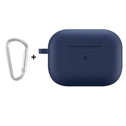 ENKAY Silicone Case Safeguards AirPods for Everyday Carry - navy blue silicone case with carabiner for dust, scratch and minor impact protection