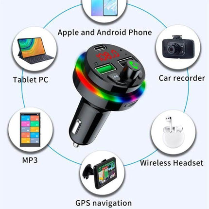 Car Bluetooth Music Player With Dual USB Charger For Hands Free Calls in a car cigarette lighter with dual USB ports, Bluetooth music, LED display