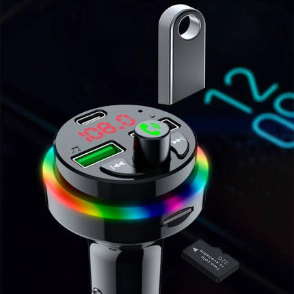 Car Bluetooth Music Player With Dual USB Charger For Hands Free Calls - compact LED FM transmitter with dual USB and hands-free call button