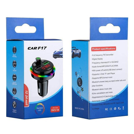 Car Bluetooth Music Player With Dual USB Charger For Hands Free Calls - compact FM transmitter plug-in with dual 3.1A USB ports and Bluetooth music streaming