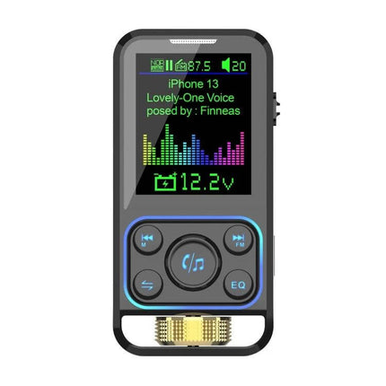 BC83 Adjustable Equalizer Wireless Car MP3 Player FM Transmitter with color display, equalizer bars, call/music controls and fast charge port