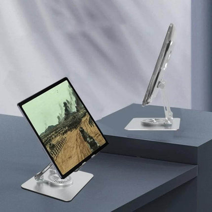 Ergonomic Adjustable Height Laptop Stand with 360 Rotation holding a tablet and laptop at eye level for better posture and multi-angle viewing