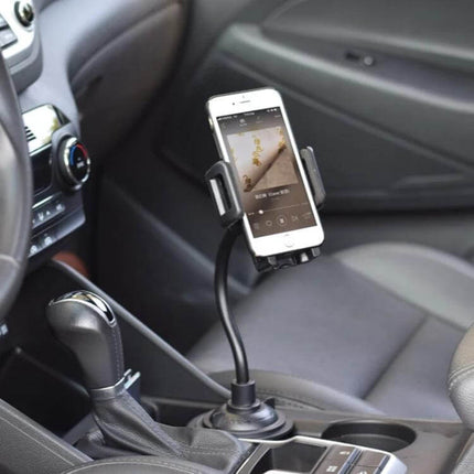 X032 Car Cup Phone Holder Mount No Shake For Easy Access in car cup holder showing secure 360-degree rotatable phone grip
