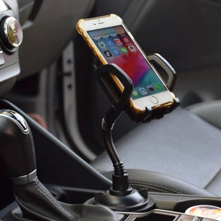 Adjustable Car Cup Holder Mount With 360 Degree Rotation securely holding smartphone in vehicle cup holder with flexible gooseneck