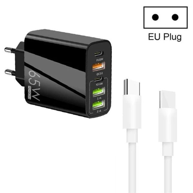 Convenient Multi-Port Charger for Daily Device Needs at Home - 65W EU plug with multiple USB-C/USB-A ports and charging cables